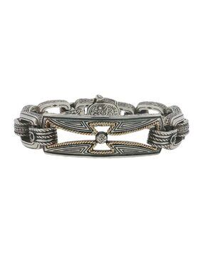 Konstantino 925 Sterling Silver & 18K Gold Cross Spinel Bracelet Size 7.25"